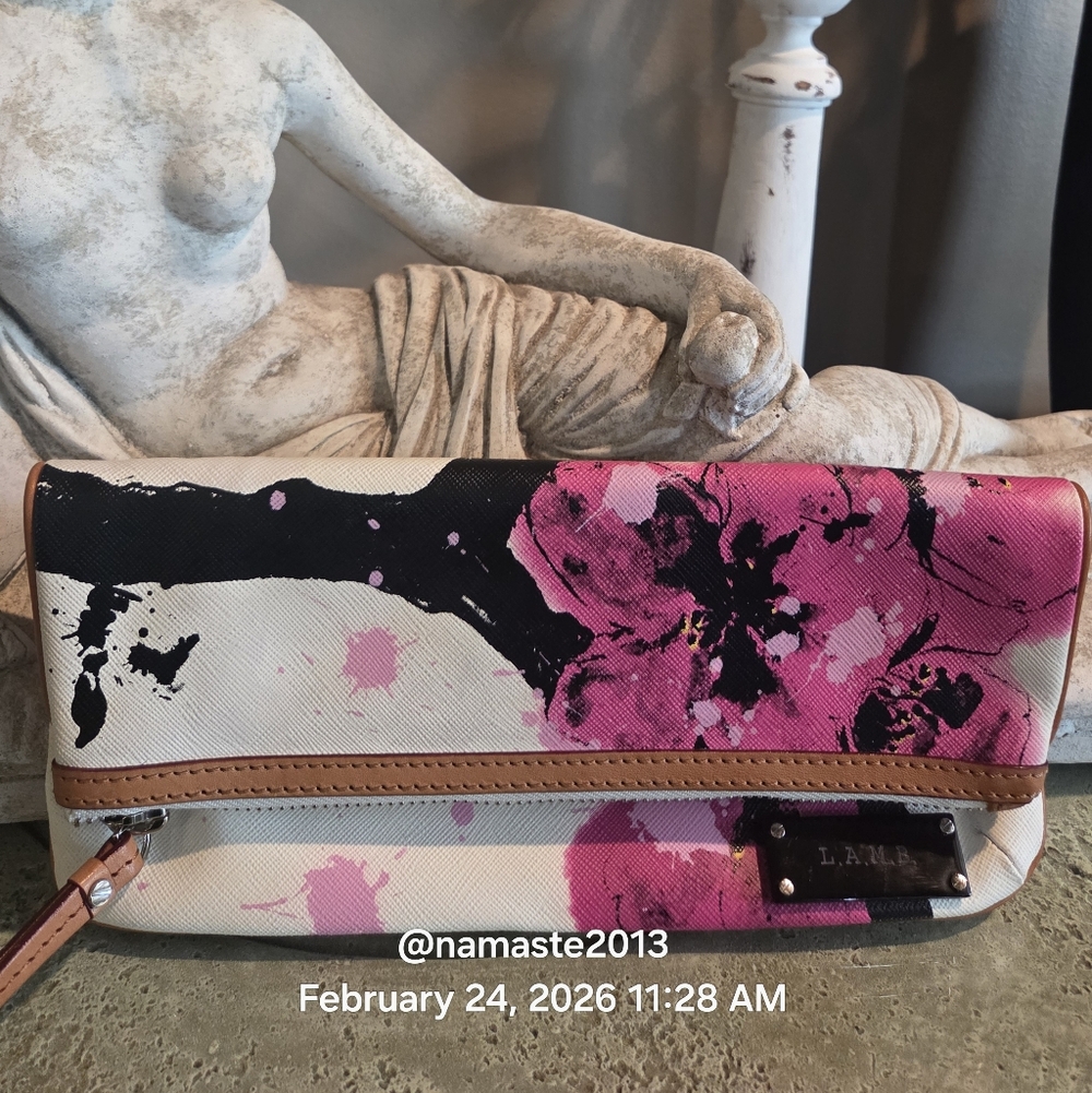 L.A.M.B. Gwen Stefani Cherry Blossom Clutch Designer Leather Trim Celebrity #185